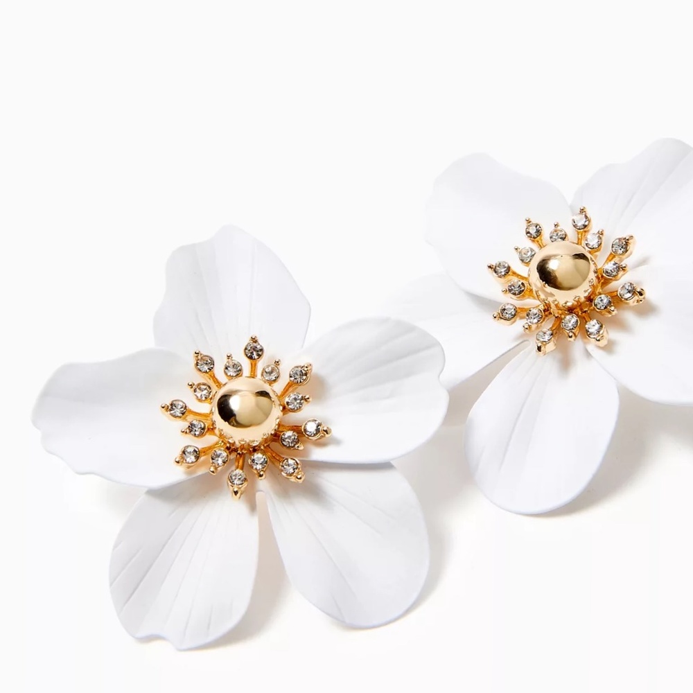 LILLY PULITZER EARRINGS ORCHID FLOWER🩷 Resort White/gold/Crystal⭐️Hot Style! - Picture 3 of 10